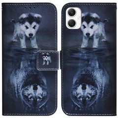 For Samsung Galaxy A06 4G Wallet Case Pattern Print Leather Phone Cover - Dog and Wolf