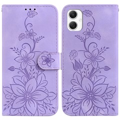 For Samsung Galaxy A06 4G Case Lily Flower Imprint Leather Phone Cover with Stand - Purple