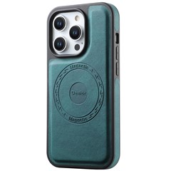 DENIOR A13 For iPhone 15 Pro Case Compatible with MagSafe Leather+PC+TPU Phone Cover - Green