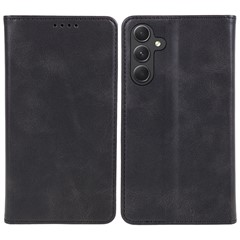 For Samsung Galaxy A16 5G / A16 4G Case Leather Flip Shockproof Calf Texture Phone Cover - Black