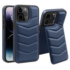 For iPhone 14 Pro Max Case Compatible with MagSafe RFID Blocking Card Slot Leather Back Cover - Blue