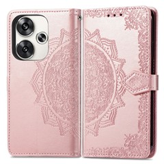 For Xiaomi Poco F6 5G  /  Redmi Turbo 3 5G Case Mandala Embossed Design Leather Wallet Phone Cover - Rose Gold