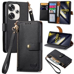 For Xiaomi Poco F6 5G  /  Redmi Turbo 3 5G Case Zipper Pocket Purse RFID Blocking Leather Phone Cover - Black