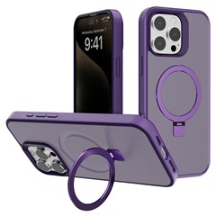 G Style For iPhone 16 Pro Max Case with Magnetic Kickstand Skin-Touch Matte TPU+PC Phone Cover - Dark Purple