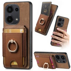For Xiaomi Redmi Note 13 Pro 4G / Poco M6 4G Magnetic Case Leather Back Cover with Detachable Card Holder Kickstand - Brown