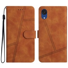 For Samsung Galaxy A04 Core 4G Overall Coverage Phone Case, Skin-touch Feeling Lines Imprinted Vintage PU Leather Magnetic Flip Cover with Wallet Stand - Brown