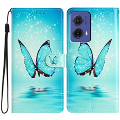For Motorola Moto G85 5G Wallet Case PU Leather Pattern Printing Stand Phone Cover with Strap - Blue Butterfly