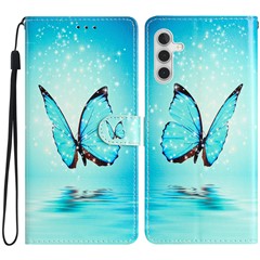 For Samsung Galaxy A16 5G / A16 4G Wallet Case PU Leather Pattern Printing Stand Phone Cover with Strap - Blue Butterfly