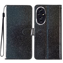 For Honor 200 5G Wallet Case Glitter Anti-Scratch Leather Phone Cover Stand - Black