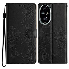 For Honor 200 5G Wallet Phone Case Butterfly Floral Imprint Leather Flip Cover - Black