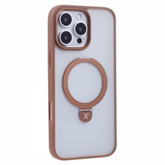X-LEVEL PITHY STONE II For iPhone 16 Pro Magnetic Case PC+TPU Back Cover Kickstand - Titanium Gold