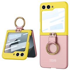 GKK For Samsung Galaxy Z Flip7 FE 5G / Z Flip6 5G Case Magnetic Hinge Protection PU+PC Kickstand Phone Cover - Pink