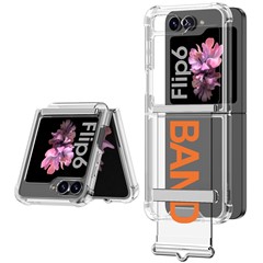 GKK For Samsung Galaxy Z Flip7 FE 5G / Z Flip6 5G Case Strap Kickstand Soft TPU+PC Phone Cover - Transparent Orange