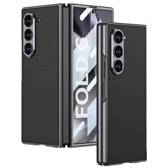 GKK For Samsung Galaxy Z Fold6 5G Case Electroplating PC+PU Phone Cover with Screen Film - Black
