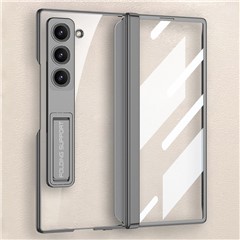 GKK For Samsung Galaxy Z Fold6 5G Clear Case Kickstand PC Phone Cover with Screen Film - Silver