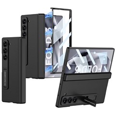 GKK For Samsung Galaxy Z Fold6 5G Case Kickstand PC+PU Phone Cover with Screen Film - Black