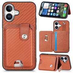 Style B C1-06 For iPhone 16 Case Card Holder Leather+PC+TPU Phone with Card Knife - Brown