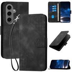 For Samsung Galaxy S24+ Leather Wallet Case Butterfly Flower Imprinted Phone Cover with Strap - Black