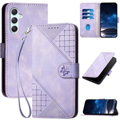 For Samsung Galaxy A34 5G Leather Wallet Case Butterfly Flower Imprinted Phone Cover with Strap - Light Purple