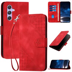 For Samsung Galaxy A54 5G Leather Wallet Case Butterfly Flower Imprinted Phone Cover with Strap - Red