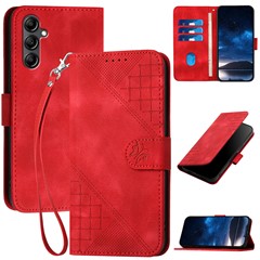 For Samsung Galaxy A15 4G / 5G Leather Wallet Case Butterfly Flower Imprinted Phone Cover with Strap - Red
