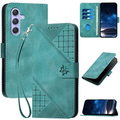 For Samsung Galaxy A55 5G Leather Wallet Case Butterfly Flower Imprinted Phone Cover with Strap - Baby Blue