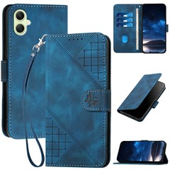 For Samsung Galaxy A05 4G Leather Wallet Case Butterfly Flower Imprinted Phone Cover with Strap - Sapphire