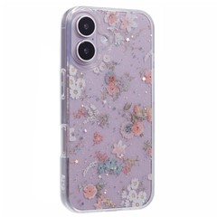 For iPhone 16 Case Glitter Flower Epoxy Shockproof Phone Cover - Style A
