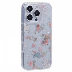 For iPhone 16 Pro Case Glitter Flower Epoxy Shockproof Phone Cover - Style A