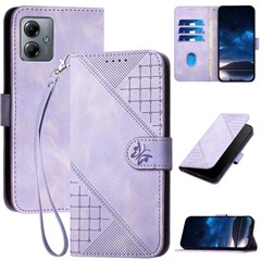 For Motorola Moto G54 5G / G14 4G Leather Wallet Case Butterfly Flower Imprinted Phone Cover with Strap - Light Purple