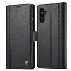 LC.IMEEKE For Samsung Galaxy S24 FE Leather Case Imprint Lines Phone Cover Wallet Stand - Black