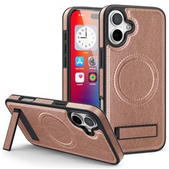 For iPhone 16 Plus Case Compatible with MagSafe with Folded Kickstand PC Silicone Leather Phone Back Cover  - Rose Gold