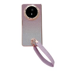 For Honor Magic V3 5G Case Glitter Bling Hard PC Phone Cover with Wrist Strap - Gradient Purple