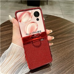 For Honor Magic V Flip 5G Case Sparkling Glitter Ring Holder Hinge PC Phone Cover