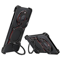For Huawei Mate 60 Kickstand Case Metal Bumper Magnetic Phone Cover - Black / Red