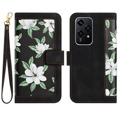 For Honor 200 Lite Case PU Leather Floral Phone Cover with Card Slots - Black