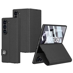 GKK For Samsung Galaxy Z Fold6 5G Stand Case PC+PU
 Phone Cover with Screen Film - Carbon Fiber