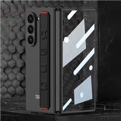 GKK For Samsung Galaxy Z Fold6 5G Case Band Strap Hard PC Phone Cover with Screen Film - Carbon Fiber