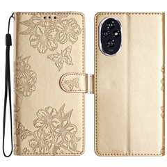 For Honor 200 Pro 5G Case Butterfly Flower Drop-Proof PU Leather Wallet Phone Cover - Gold
