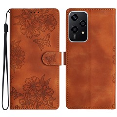 For Honor 200 Lite Case Butterfly Flower Pattern Skin-Touch Leather Phone Cover - Brown