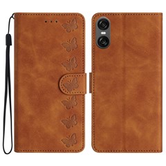For Sony Xperia 10 VI Case Imprinted Butterfly Leather Wallet Phone Cover - Brown