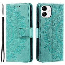 For Samsung Galaxy A04 4G (164.4 x 76.3 x 9.1 mm) Mandala Flower Pattern Imprinted Stand Case Shockproof PU Leather Wallet Phone Cover - Green