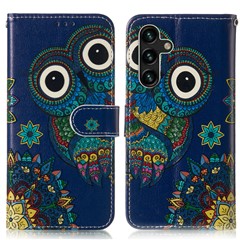 For Samsung Galaxy A16 5G / A16 4G Case Pattern Leather Wallet Phone Cover with Card Holder - Blue Owl