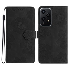 For Honor 200 Lite Case Flower Design Leather Wallet Phone Cover with Wrist Strap - Black