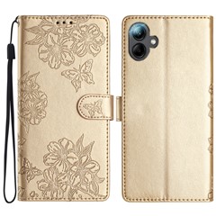For Samsung Galaxy A06 4G Case Butterfly Flower Drop-Proof PU Leather Wallet Phone Cover - Gold