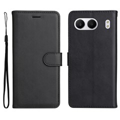 For OnePlus Nord 4 Case Solid Color Leather Mobile Cover Wallet Stand with Strap - Black