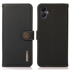KHAZNEH For Samsung Galaxy A06 4G Case Genuine Cow Leather RFID Blocking Wallet Phone Cover - Black
