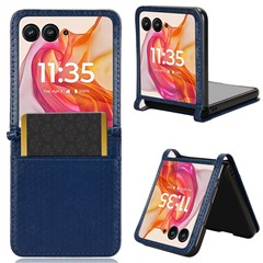 For Motorola Razr 50 Ultra 5G Phone Case with Card Holder Imprinted Dot Pattern Leather Phone Cover - Dark Blue