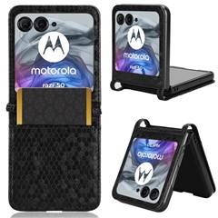 For Motorola Razr 60 / Razr 50 5G Phone Case with Card Holder Imprinted Dot Pattern Leather Phone Cover - Black