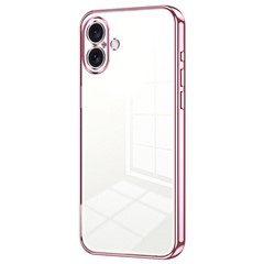 For iPhone 16 Case Electroplating Frame Soft TPU Phone Cover - Pink